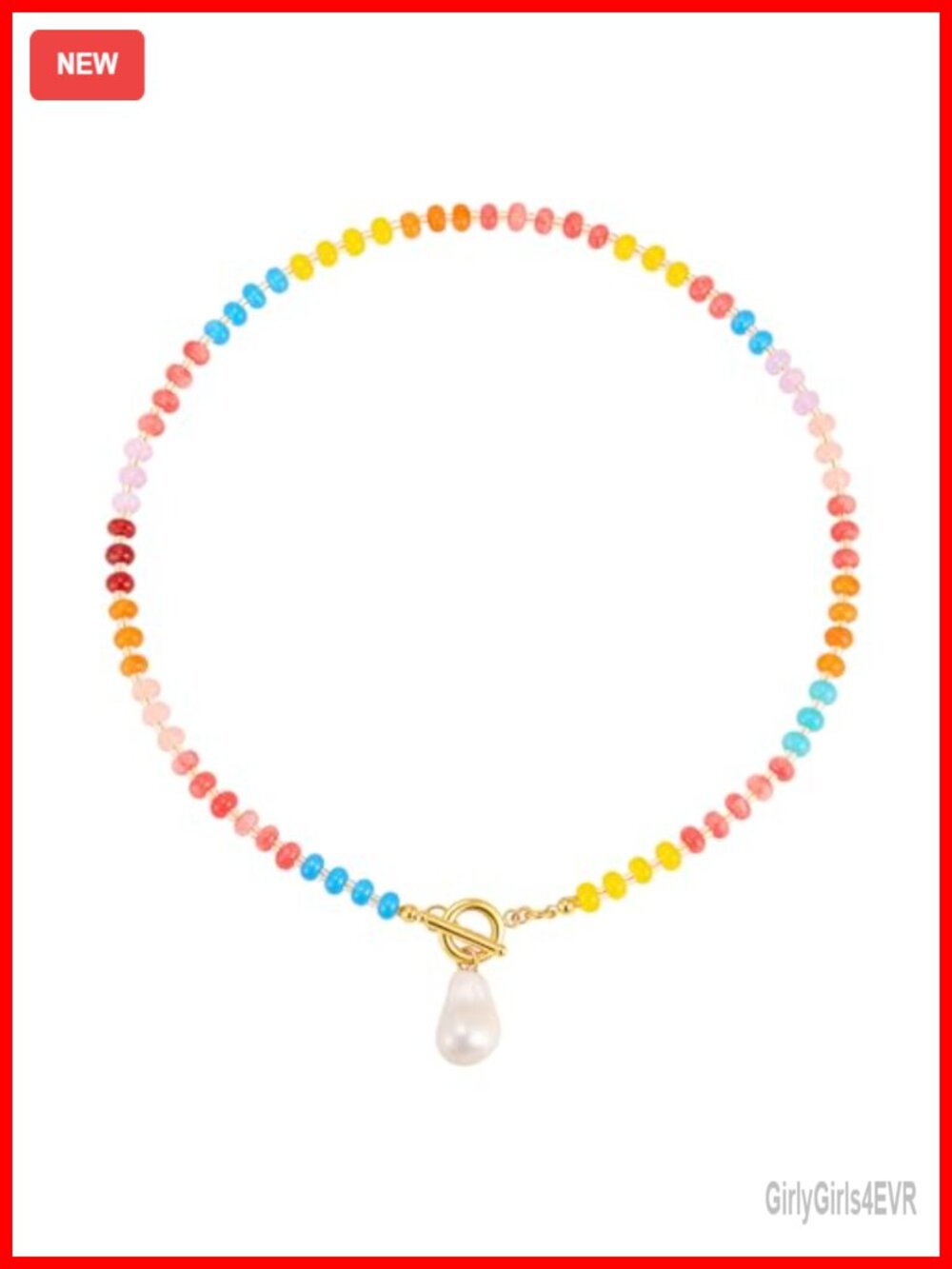 Beaded Gemstone Necklace for Women - 18K Gold Plated Baroque Pearl Pendant,